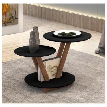Imagem de Mesa De Centro Apoio Lateral Redonda Dois Níveis Madeira - DMOB, Preto