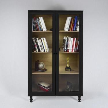 Imagem de Armário Multiuso 2 portas de vidro Ditália C/Kit Luz E-957, Preto