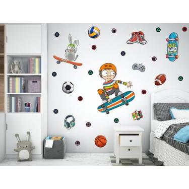 Imagem de Adesivo de Parede Skate Bolas Esporte Menino Diversão Game - Adesivos 