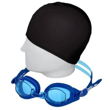 Imagem de Kit Natação Speedo Óculos Freestyle Slc Antiembaçante Proteção UV + Touca Tecido Confortável (Óculos Azul + Touca)