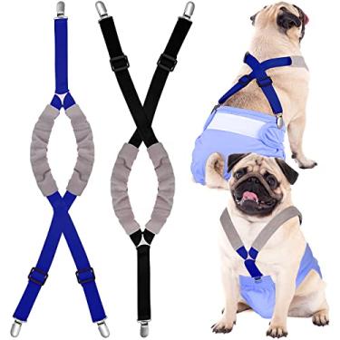 Imagem de Saintrygo 2 suspensórios de cachorro para fraldas, faixas de barriga masculinas, arnês canino, mantém a fralda no seu animal de estimação para cães pequenos, médios e grandes (preto, azul, grande)