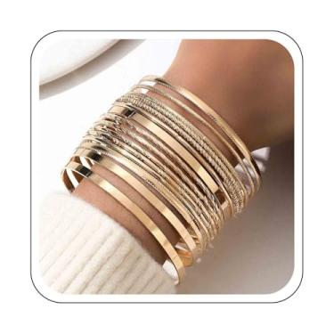 Imagem de YienDoo Conjunto de 15 pulseiras indianas boho, estilo indiano, bollywood, várias pulseiras, em camadas, punk volumoso, texturizado, vintage, étnico, roupa de casamento, joias, para mulheres, 8.6,