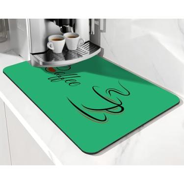 Imagem de Safarsa Acessórios de tapete de café para bancada, absorvente de manchas, tapetes de secagem de pratos de borracha para decoração de balcão de cozinha (49,5 x 30,5 cm) verde