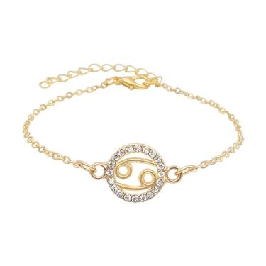 Imagem de Beljeley Pulseira de corrente de elos do zodíaco para mulheres e homens, pulseira de zircão ajustável, pulseira de signo do zodíaco, presente de aniversário, Normal, Metal, Zircônia cúbica