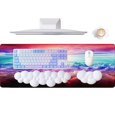 Imagem de ATTACK SHARK Mouse pad nuvem 4 em 1, descanso de pulso para teclado, suporte de descanso de pulso e conjunto de porta-copos de couro com tapete de mesa de escritório, almofada de mesa de poliuretano