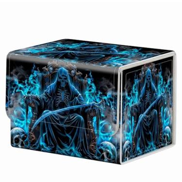 Imagem de Caixa magnética forte Mtg Magic Deck Box Tcg até 200 cartões caixa de armazenamento de cartas colecionáveis padrão criativo para jogos de cartas colecionáveis, ceifador azul e preto