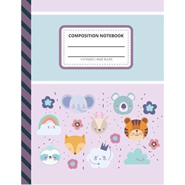 Imagem de Composition Notebook: Baby Tiger Deer Fox Elephant Sloth - Animal Theme on Purple/Wide Ruled Notebook Paper for Kids/Large Writing Journal for ... / Back to School for Boys Girls Children