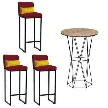 Imagem de Kit Mesa Bistrô Flork e 3 Banqueta Lucca Tampo Madeira Ferro Preto mat