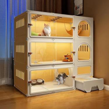 Imagem de Canis para gatos Gaiolas internas respiráveis ​​para gatos feitas de resina + PP, casas para gatos para gatos internos com caixa de areia para gatos fechada 6 tamanhos 2 cores, amarelo + bra