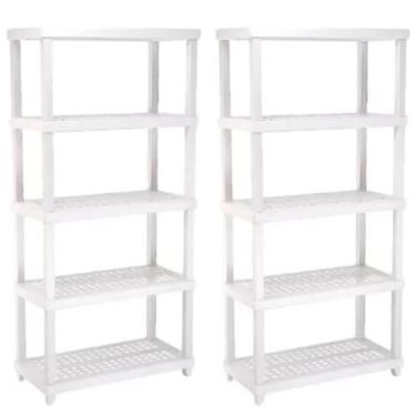 Imagem de Kit 2 Estantes Modular 5 Prateleiras Câmara Fria Até 250kg Multiuso Ordene Branca Plástica