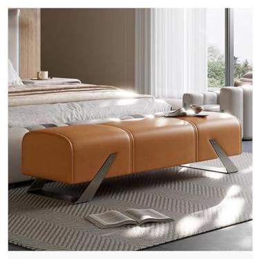 Imagem de Banco de entrada de cama, banco de entrada, banco de quarto, banco estofado, banco interno macio, banco interno de madeira maciça para hall de entrada, banco colocado no final da cama (laranja, 180 x