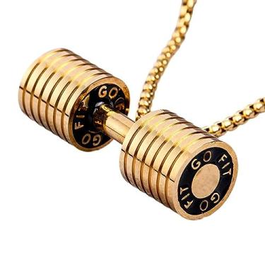 Imagem de JAJAFOOK Colar com pingente de haltere de aço inoxidável com pingente de haltere para academia, Aço inoxidável