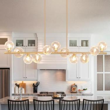 Imagem de Auffel Luminária Para Sala De Jantar Lustre Sputnik Grande De 51" Lustres Lineares Para Sala De Jantar Lustre Dourado Com Luzes Pendentes De Vidro Espiralado Ilha De Cozinha Lustre Moderno De 11 Luz