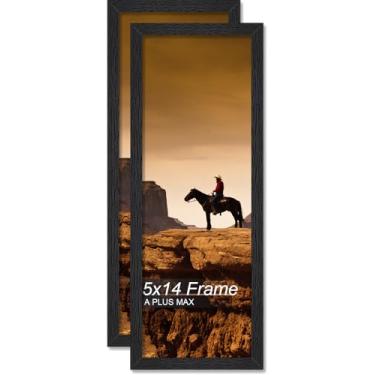 Imagem de A PLUS MAX Conjunto de 2 porta-retratos 12,5 x 35,5 cm, moldura preta de madeira projetada para foto de 14 x 35,5 cm, leve 12,7 x 35,5 cm com grão de madeira para parede - pacote com 2/preto/12,7 x