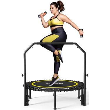 Imagem de BCAN Mini Trampolim Dobrável De 450/550 Libras, Trampolim Fitness De 40"/48" Com Elásticos, Alça De Espuma Ajustável Em Formato De U, Rebounder De Exercício Estável E Silencioso Para Adultos, Treino