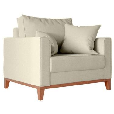 Imagem de Poltrona Beny Com Pés E Base De Madeira Élpis Móveis Linho Bege