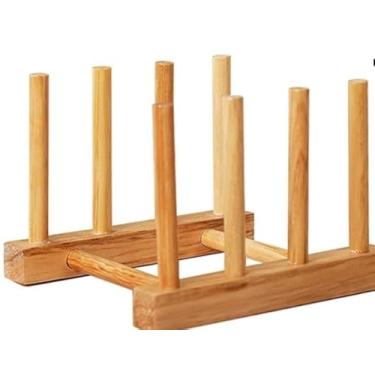 Imagem de ASEANAO Escorredor de pratos de bambu, tampa de panela/prato/organizador de tábua de corte para armários de cozinha, suporte de secagem de garrafa (16 x 12,5 x 9,5 cm)