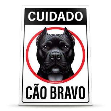 Imagem de Placa Sinalização Cuidado Pitbull Preto Cão Bravo 20x30cm - Look Placa