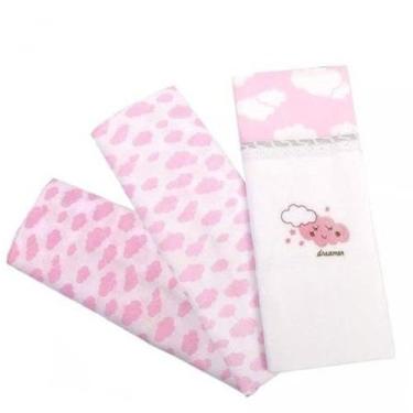 Imagem de Kit 3 un Cueiro Manta Bebe 80cmx80cm Estampado e Flanelado Nuvenzinha 
