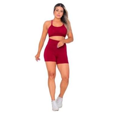 Imagem de Conjunto Academia Fitness Top Alcinha com Bojo e Short Cor:;Tamanho:Unico-Feminino