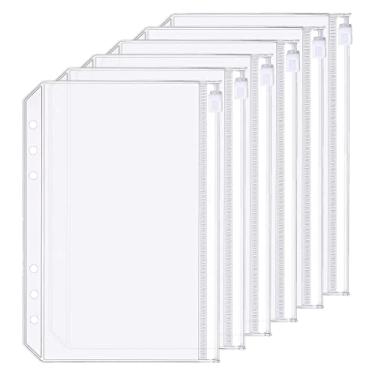 Imagem de Pacote com 6 pastas A5, 6 furos, fichário de plástico, pastas coloridas com zíper, impermeável, 6 furos, sacos de folhas soltas, envelope com zíper para documentos, cadernos, cartões