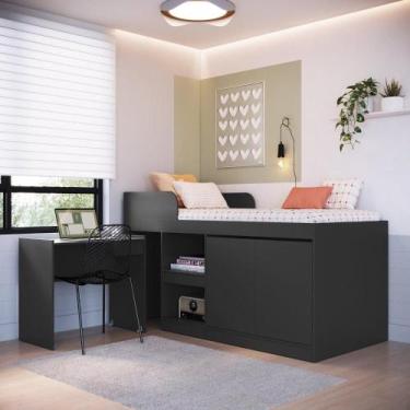 Imagem de Cama Alta Multifuncional Solteiro com Estação de Trabalho 80 Jacarta G