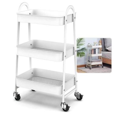Imagem de Prateleira Estante Metal Multiuso 3 Andares Rodinhas Carrinho Organiza