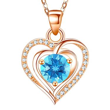Imagem de RIVIKO Colar feminino com pingente de coração com pedra do mês de nascimento em prata esterlina 925, joias de presente de Natal para o Dia dos Namorados, joias de presente para meninas, mãe, esposa, Prata esterlina 929, Zircônia cúbica
