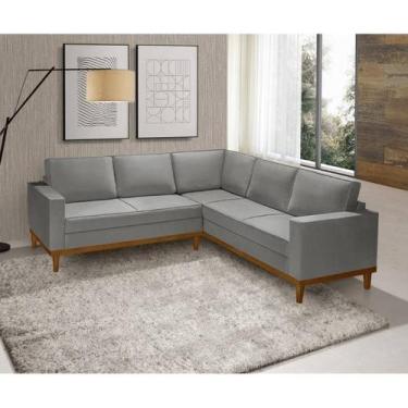 Imagem de Sofá De Canto Living 5 Lug. Toronto Com Base Retro - Veludo Cinza - Es