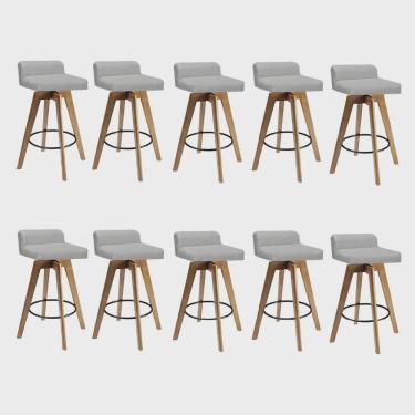 Imagem de Kit 10 Banqueta Alta Com Encosto Giratória Rute Madeira Balcão Bistrô Cozinha Corino Bege - Ahz Móveis