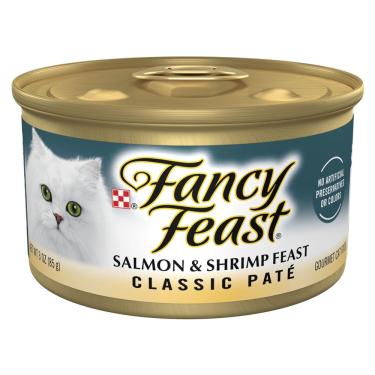 Imagem de Comida úmida para gatos Fancy Feast, patê de salmão e camarão 85 g (pacote com 24)