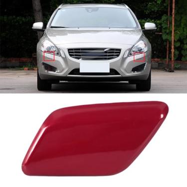 Imagem de JESYMBX Tampa do bocal da arruela do farol do para-choque dianteiro para Volvo V60 S60 2011 2012 2013 Tampa do jato de pulverização A vermelha esquerda