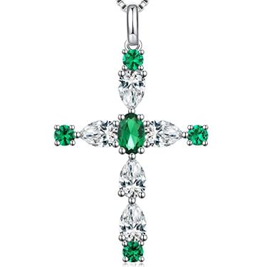 Imagem de Miaofu Colar feminino com cruz de diamante banhado a ouro branco 18 K em gota e cruz de prata esterlina 925 CZ para mulheres, Zircônia cúbica, Zircônia cúbica