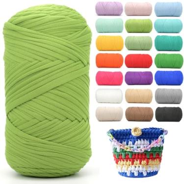 Imagem de Camiseta de 400 g para crochê, camiseta verde, tecido elástico macio, grosso, grosso, fio de crochê para crochê, tricô iniciante, tricô manual para bolsa/artesanato faça você mesmo/decoração de casa