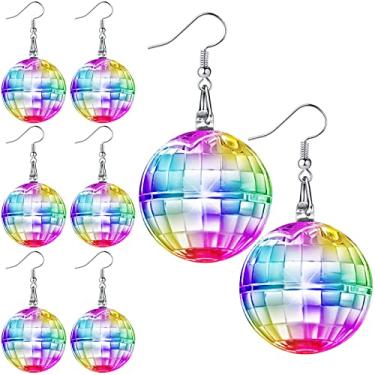 Imagem de Henoyso 4 pares de brincos de bola de discoteca iluminados LED dos anos 60 e 70 anos 70 para mulheres, meninas, despedida de solteira, acessórios de fantasia, 3.5 cm, Multicolorido, Sem pedra preciosa