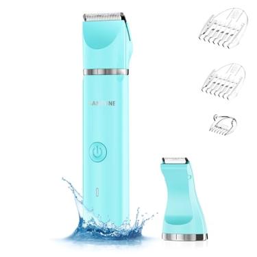 Imagem de Aparador elétrico de biquíni para mulheres – PolyPower 2 em 1 aparador de pelos pubicos, barbeador portátil feminino com 2 cabeças de aparador, à prova d'água, uso molhado e seco (azul)