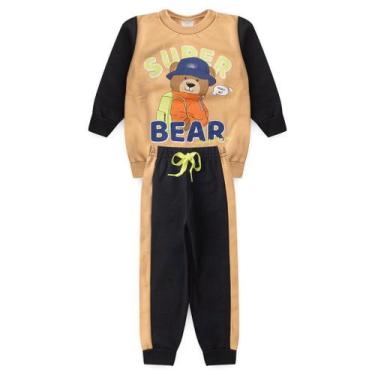 Imagem de Conjunto Infantil Masculino 1 a 3 Anos Moletom Peluciado Estampa Urso 