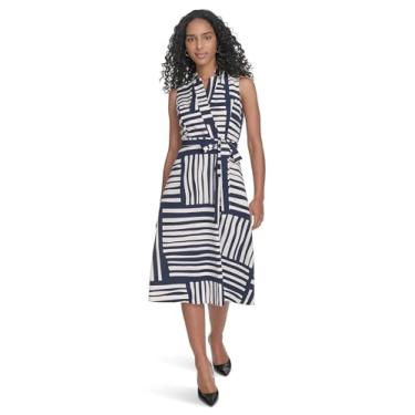 Imagem de Calvin Klein Vestido feminino com estampa geográfica, Indgo/creme, 46