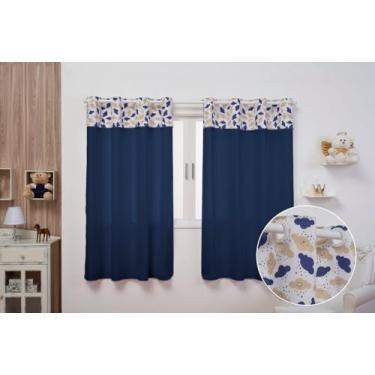 Imagem de Cortina Infantil Kids Estampada 2,00m x 1,40m com Barrado Duas Folhas Promoção (NUVEM AZUL MARINHO)