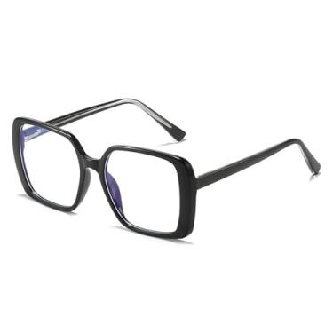 Imagem de Armação de óculos retrô transparente anti-luz azul feminina com dobradiça de mola masculina (preta)