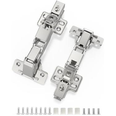 Imagem de Chibery Pacote com 2 dobradiças de canto de cozinha macias de 165 graus, armários Susan preguiçosos, sem moldura, placa de encaixe para fácil instalação, montagem oculta, fechamento automático lento