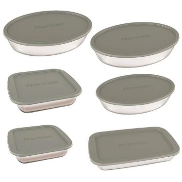 Imagem de Conjunto De Assadeiras Em Vidro Com Tampa Plástica Marinex 6 Peças Cinza Com Transparente