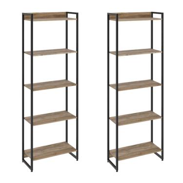 Imagem de Kit 2 Estantes Escritório 5 Prateleiras 186x60cm Carvalho
