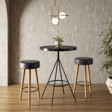 Imagem de Conjunto Mesa Bistrô E 2 Banquetas Londres Salaone Preto/Marrom