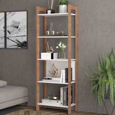 Imagem de Estante Para Livros Haia 1,85X0,65M Yescasa Amêndoa/Branco