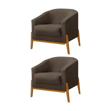 Imagem de Kit 2 Poltronas Living Base Em Madeira Maciça Flórida Veludo Marrom - Marrom