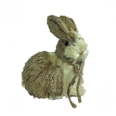 Imagem de Coelho Sentado De Palha Com Laço De Corda 17Cm