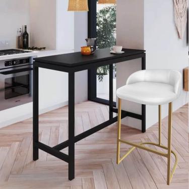 Imagem de Banqueta Betyna Com Encosto Alta Cozinha Bar Balcão Ferro Dourado Corino Branco - Amey Decor