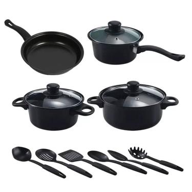 Imagem de Jogo De Panelas Tampa De Vidro Frigideira Antiaderente Cozimento Rapido Utensilio De Cozinha Refeiçao Preparo