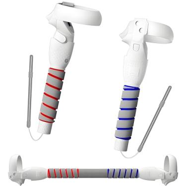 Imagem de JUBOTY 3 in 1 Upgraded VR Dual Long Stick Handle Extension Game Grips Handle Attachment for Meta/Oculus Quest 2 Controller Grips with Gorilla Tag Beat Saber Golf Club Baseball (Q12-Quest 2)